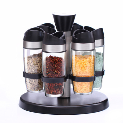304 Stainless Steel Glass Seasoning Bottle Rotating Base 6 Pieces Set