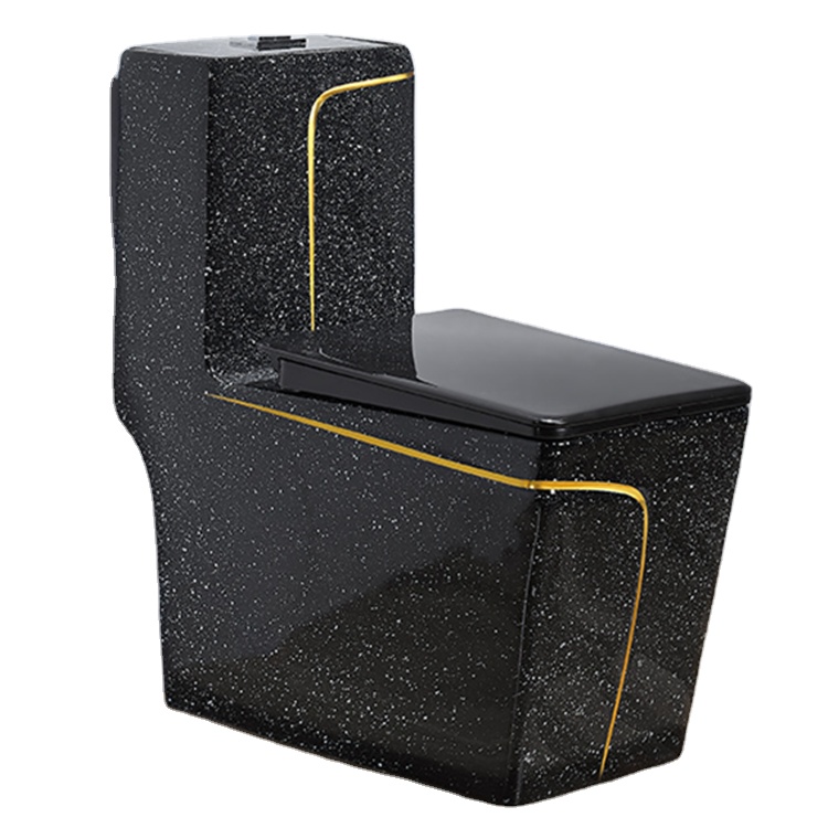 High quality WC water closet ceramic one piece gold black square toilet bowl