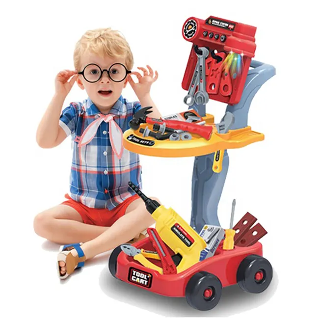 Kids tool cart work bench toy pretend play toys rich accessories emulational toy tool bench with light and music