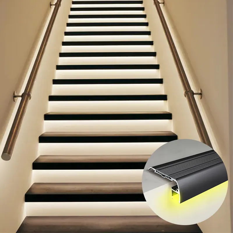 8 мм Край обрезанный нос Противоскользящий металлический алюминиевый свет для лестницы ступенчатый светодиодный профиль для лестницы