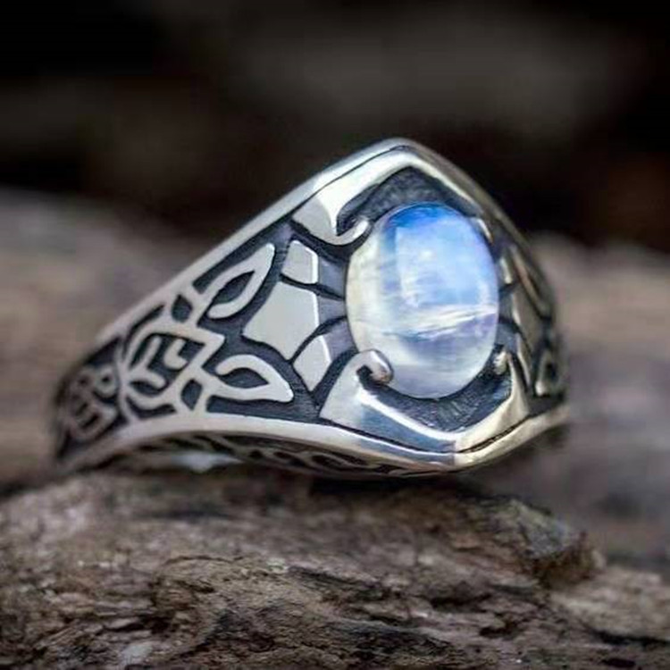 manufacturers direct supply popular jewelry retro pattern oval moonstone rings