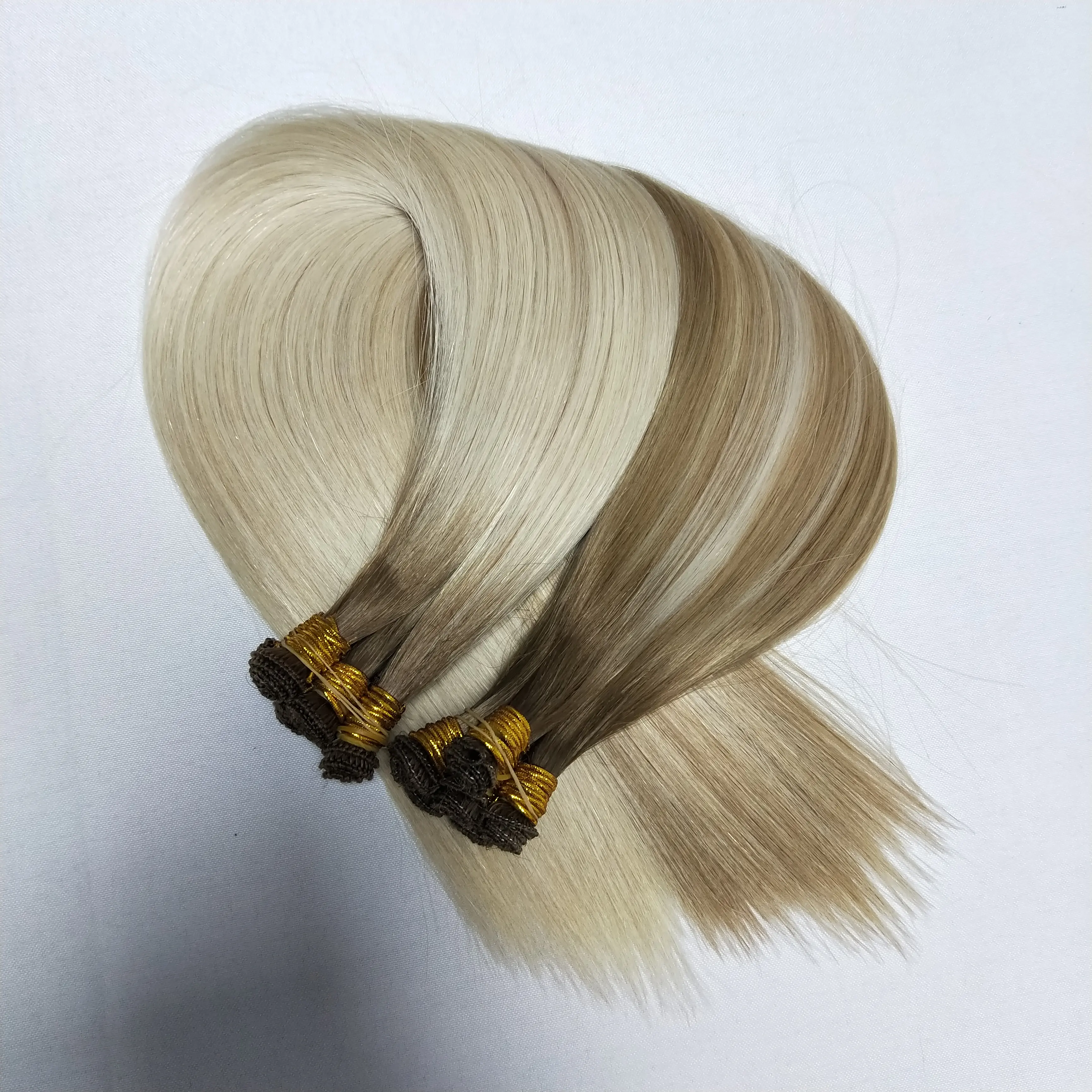 Slavic Blond Human Hair Extensions Full Pack 120g Hand Made Weft Russian handtied weft Hair Extensions