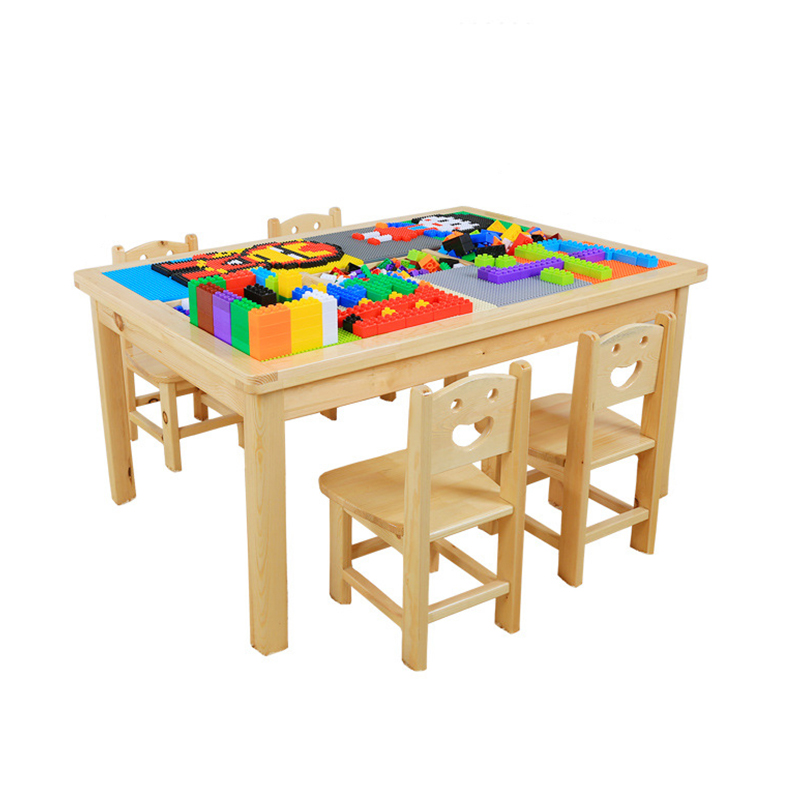 Стол и стулья Lego из массива дерева, многофункциональный игровой стол-пазл, столы и стулья для детского сада, современный набор из дерева, 18 кг