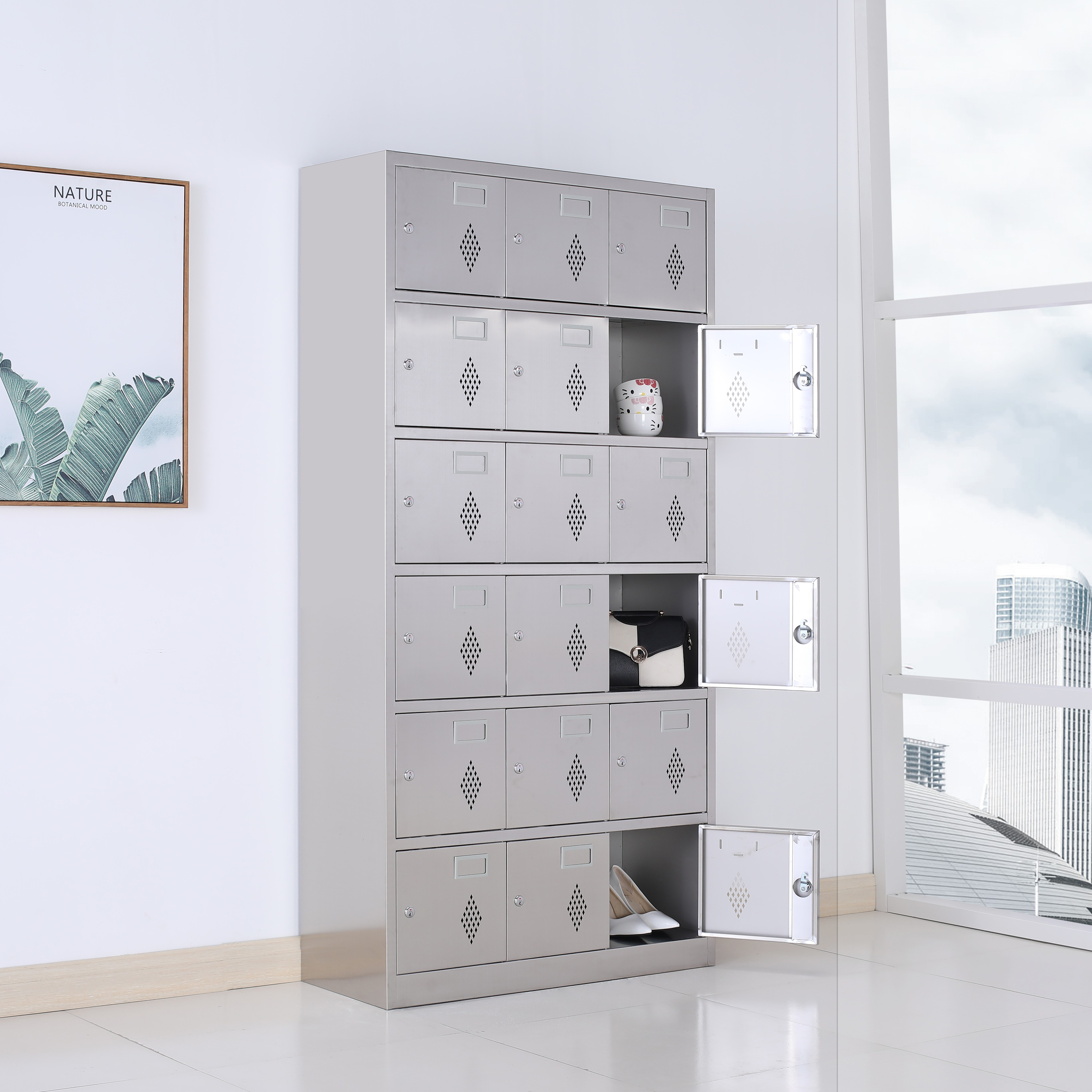 18 doors staff locker stainless steel waterproof Shoe cabinet multi-function storage Enterprise furniture