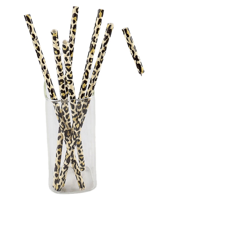 custom drinking reusable straw PP Hard Plastic leopard print tumbler cheetah and leopard straws