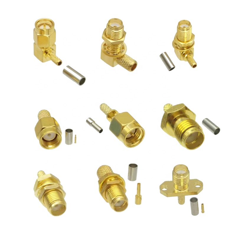 Coppe Gold Plating RP SMA Female Jack PCB SMA Male Plug Straight Right Angle Crimp Connector Rf Quick Coaxial Rp- Sma Connectors