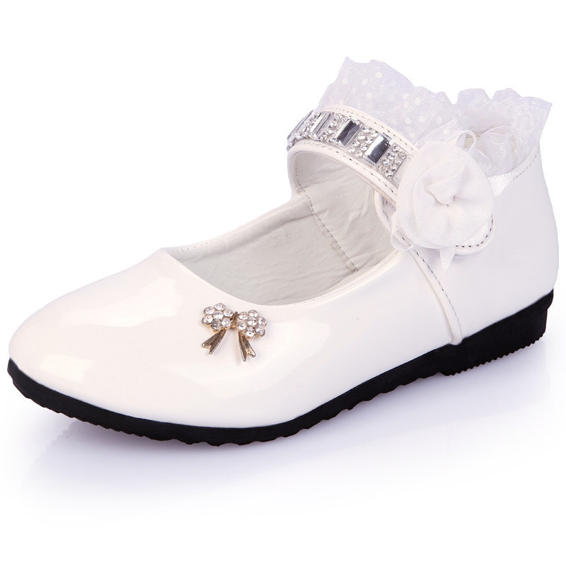 Spring rhinestone design bow white leather princess shoes fashion Performance dress shoes