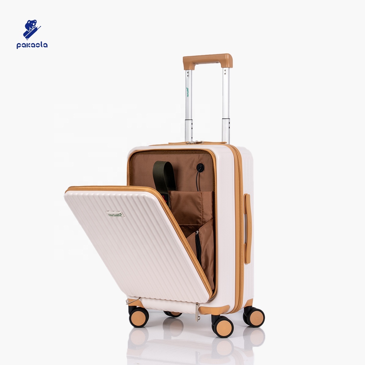 Multifunctional Front Open Luggage Lightweight Hard side Suitcase Travel Luggage With USB Charger and Cup Holder