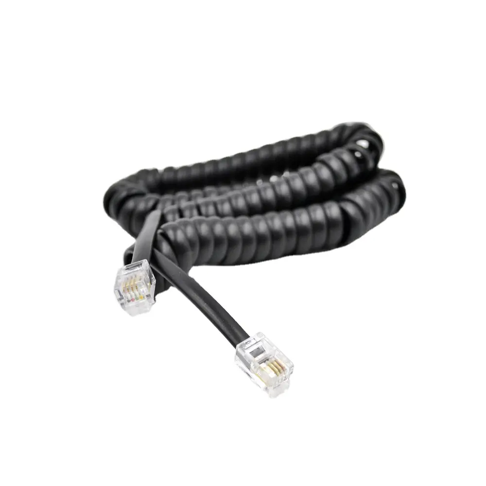 Black in color rj9 coiled telephone handset cord 4 pin 4 core spiral cable