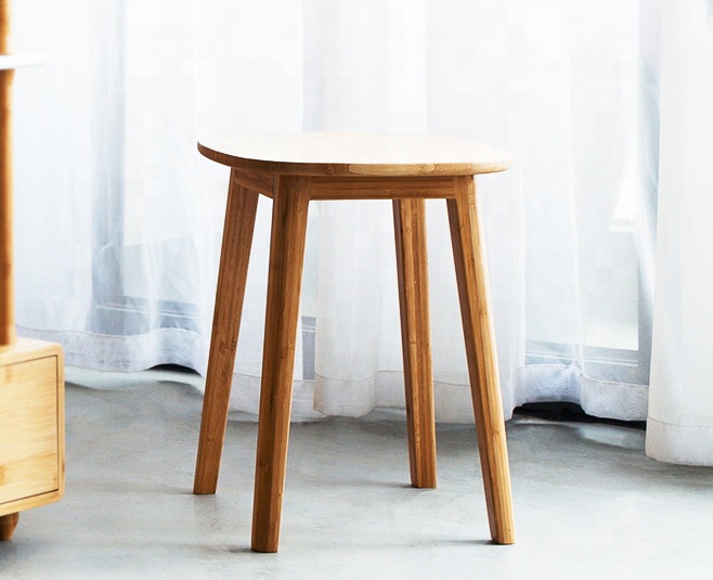 Bamboo Bar Stools Living Room Leisure Stool,Wood Natural Finish Round Stool