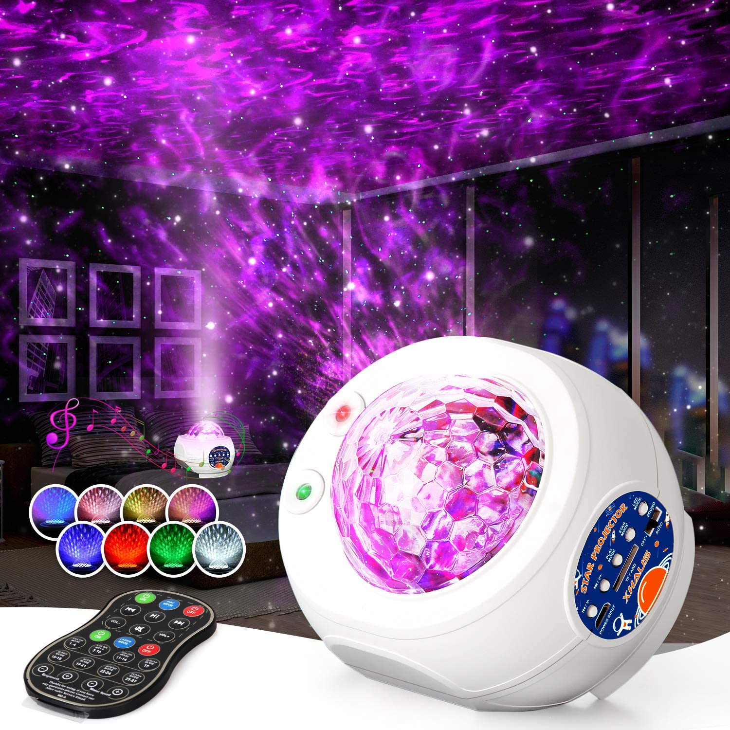 Star Projector, Galaxy Night Light Projector with Bluetooth Music Speaker, 3-in-1 Ocean Wave Holiday Light Projector