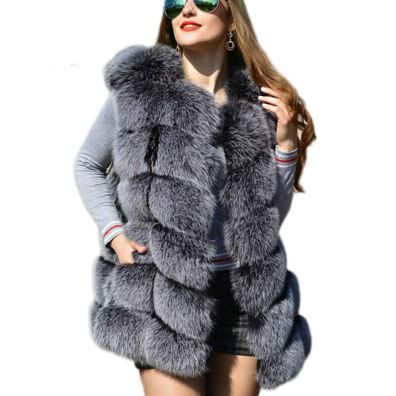 Faux Sliver Winter Fashion Medium Long Artifical Woman Warm Fake Fox Fur Coats