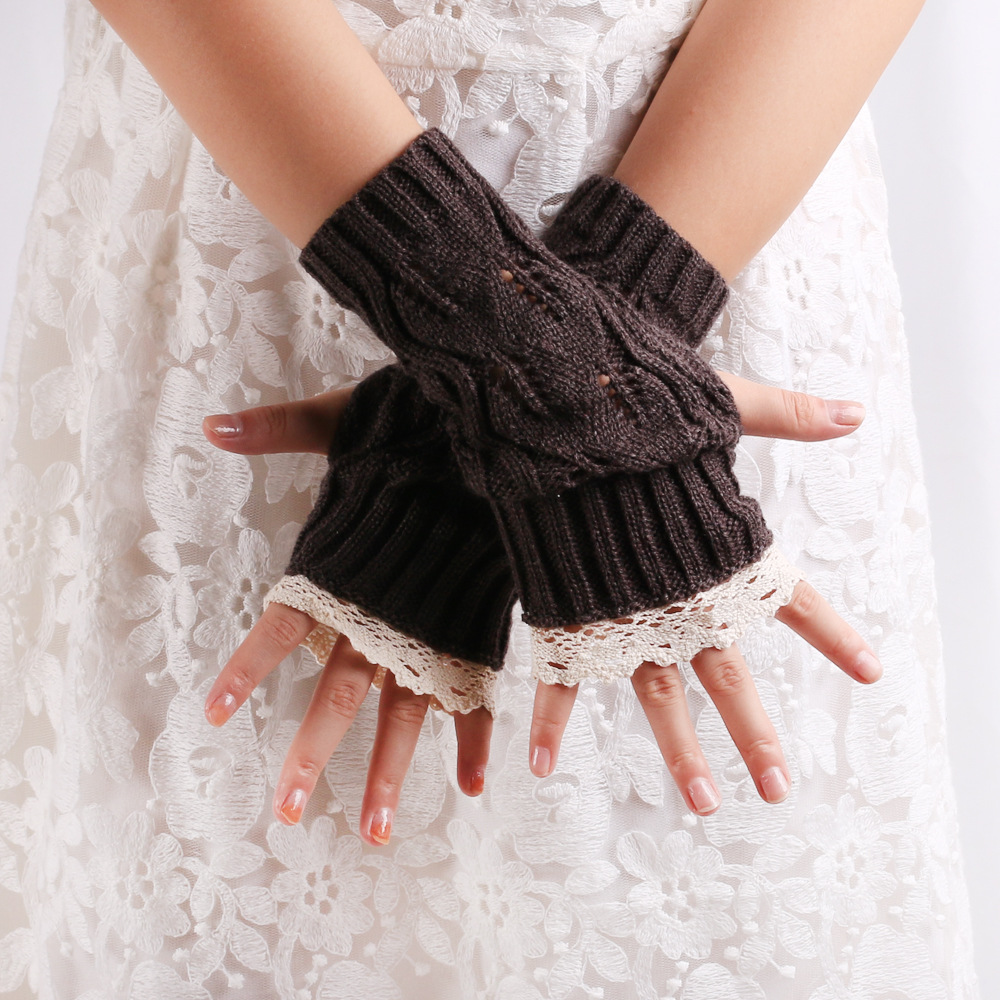 Autumn and winter new style acrylic knitted lace lotus leaf lace wrist sleeve