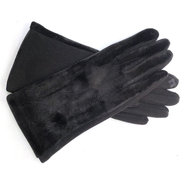 Women's winter plus size warm riding with plush touch screen cold-proof Korean cute rabbit fluffy ball driving gloves