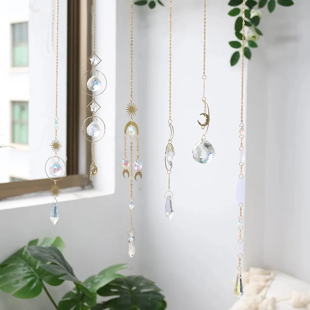 crystal sun catcher Star Moon Dream Catcher Wind Chime Ornaments For Home Room Wall Decor Window Garden Decoration