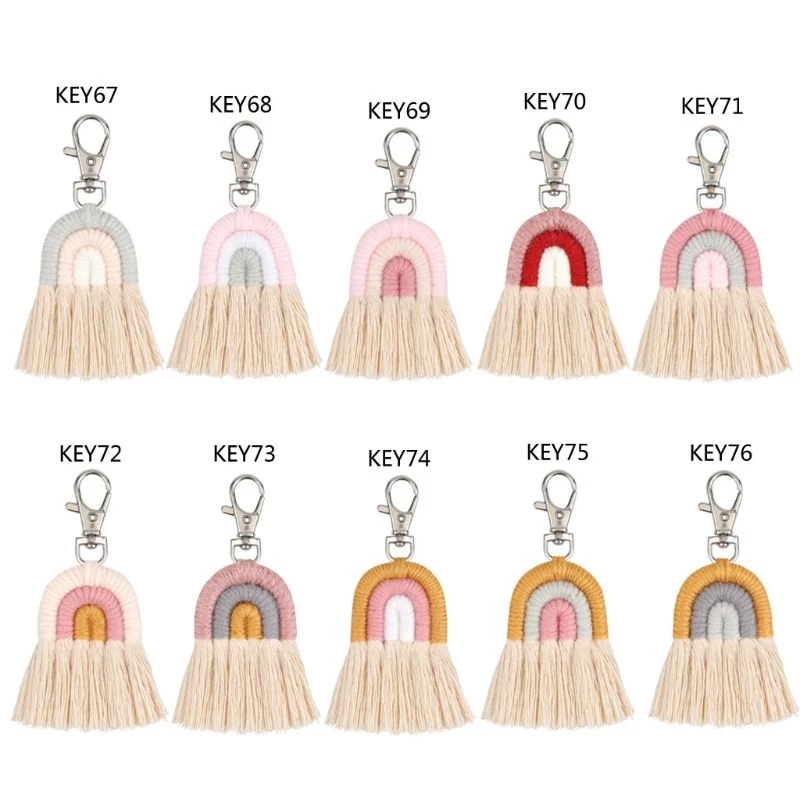 Weaving Rainbow Keychains for Women Boho Handmade key Holder Keyring Macrame Bag Charm Car Hanging Jewelry Gifts