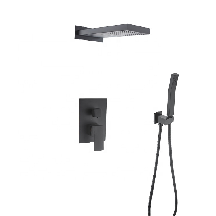 luxury bathroom shower set Copper black wall mounted rainfall concealed hot