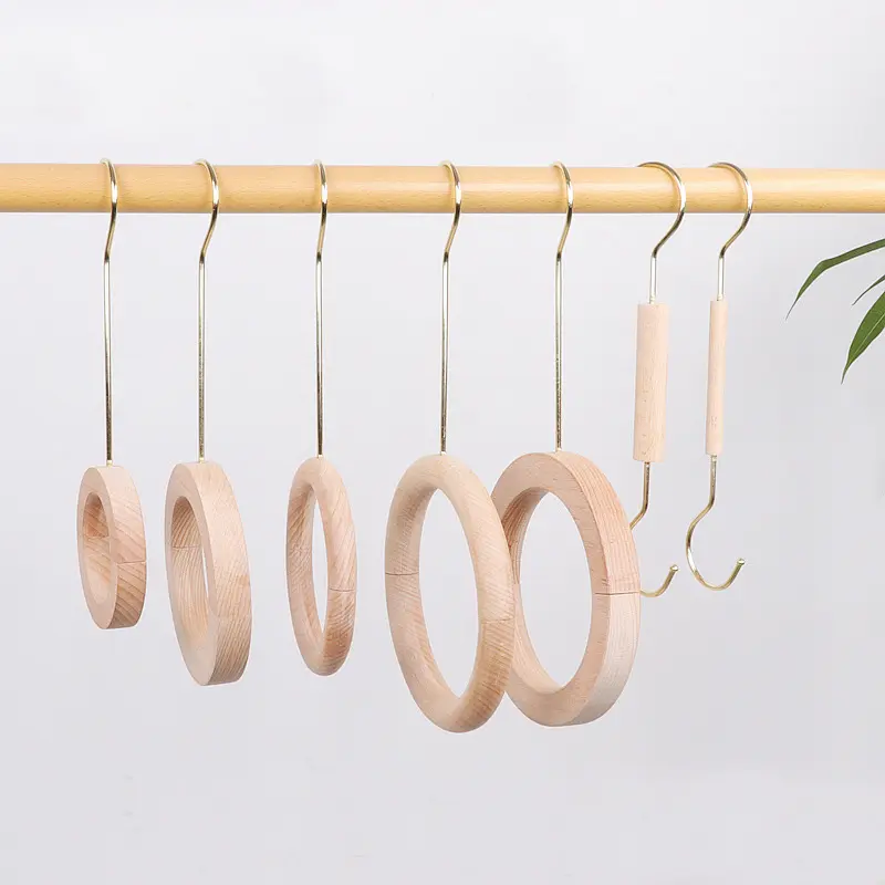 Boutique Wooden Scarf Storage Ring Display Hanger Fashion Ring Natural Tie Hanger with Magnet