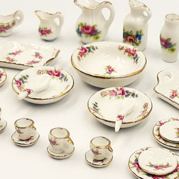 1:12 Doll house Miniature dinner Tableware Ceramic 40 pieces Tea Set plates