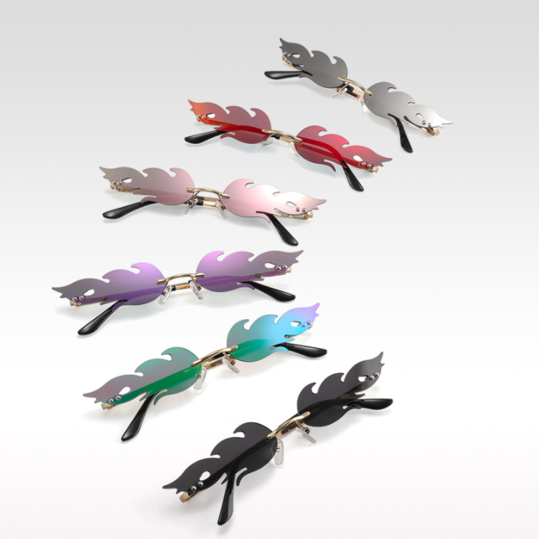 Twitter hot flame lady sunglasses fashion metal rimless sunglasses Halloween party Woman Glasses