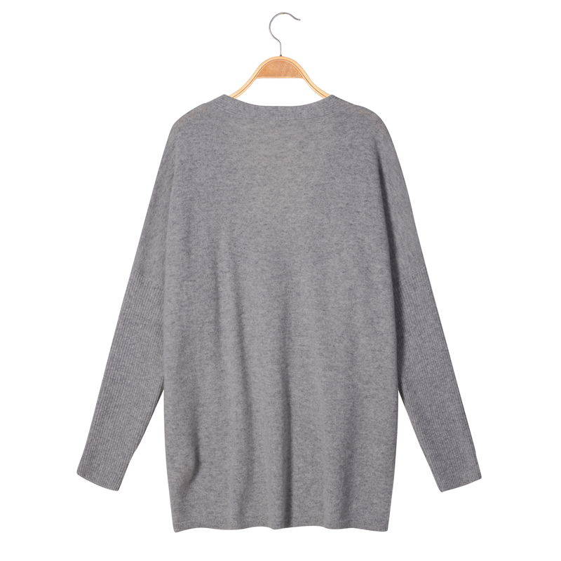 Manufacturer Direct Selling Women Deep V Neck Gray Plain Weave Cashmere Long Sleeves Pullover Sweater