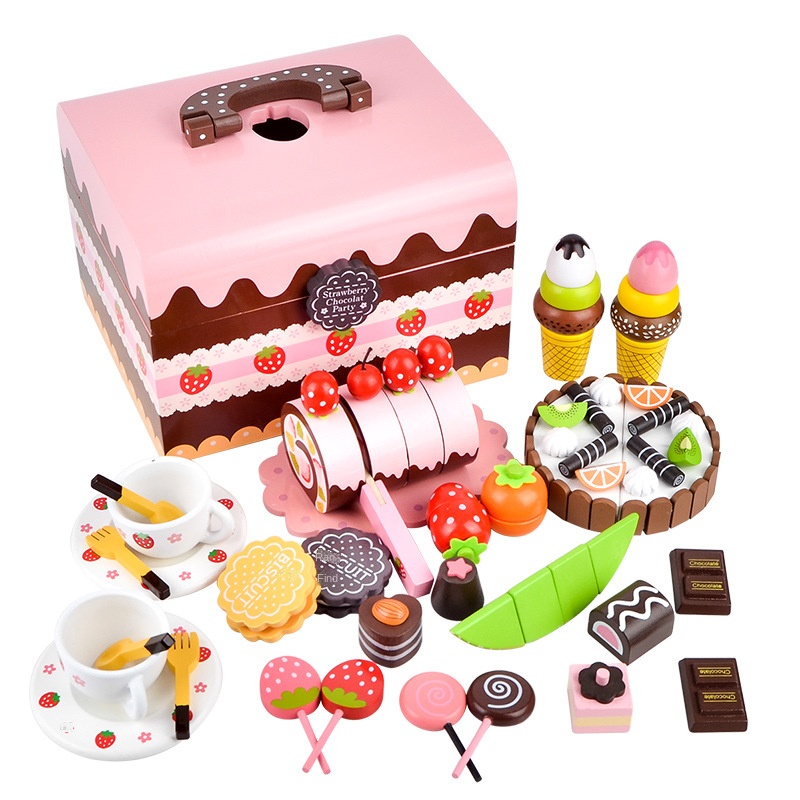 Birthday simulated cake toys children's wooden slicer play house kitchen baby princess toys