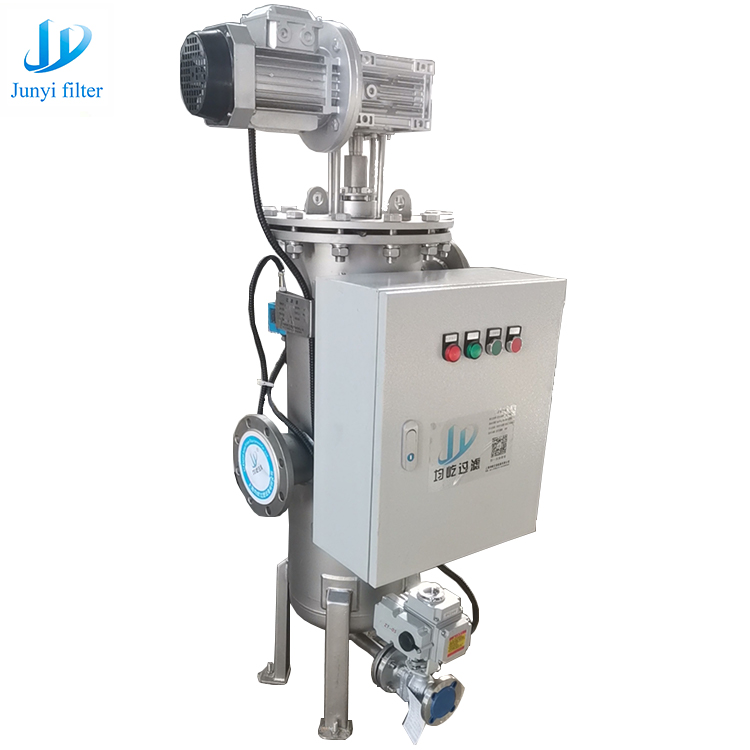 PLC controlled self-cleaning filter housing with wedge mesh