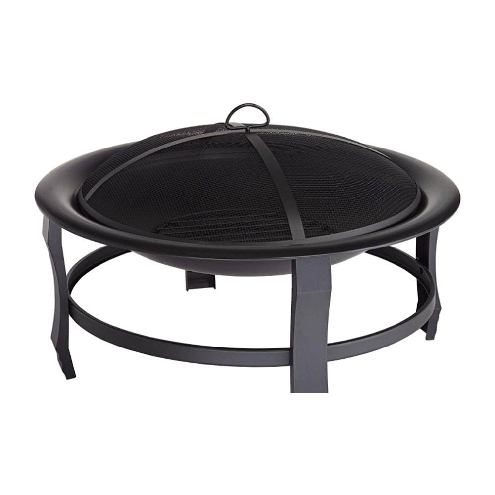 Outdoor Firepit Steel BBQ Grill Fire Bowl with Spark Screen, Log Grate, Poker for Camping Patio Backyard Garden Picnic