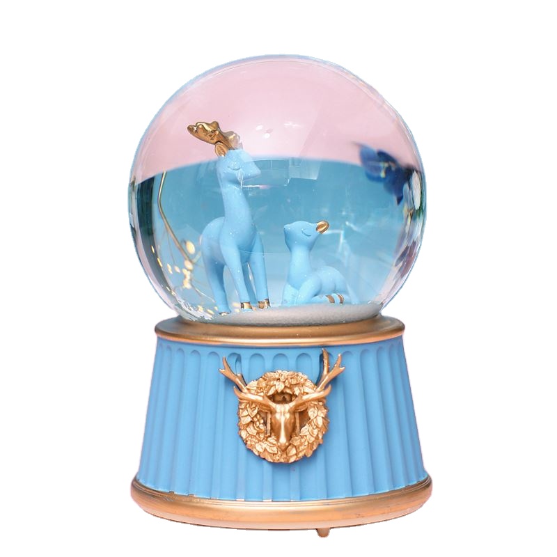 Custom rotating couple snowball birthday gift music box LED light snow globe girl