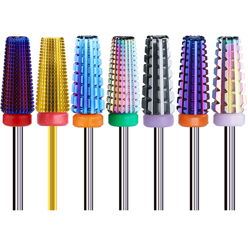 Free Shipping 5 in 1 Nail Drill Bits Large Barrel Carbide Nail Electric File Bit Tungsten Carbide Nail Drill Filing Bit 3/32 "