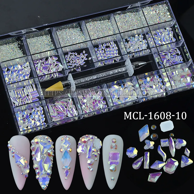 High Quality OEM Multi Shape Glass Crystal Flatback Nail Art Fancy press on nails rhinestone for nails accesories art