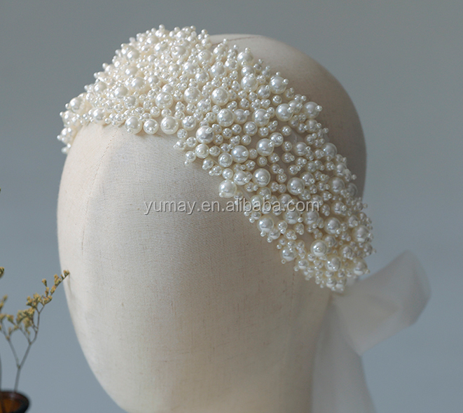 Bride Wedding Headband Silver Pearl Hair Vine Braid Headpiece Bridal Hair Accessories