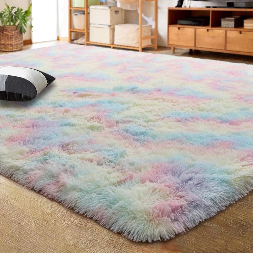 Diseno de arcoiris Alfombra suaves y Modern, Роскошный узор Alfombra de felpa Decoracion Alfombra tenida con lazo