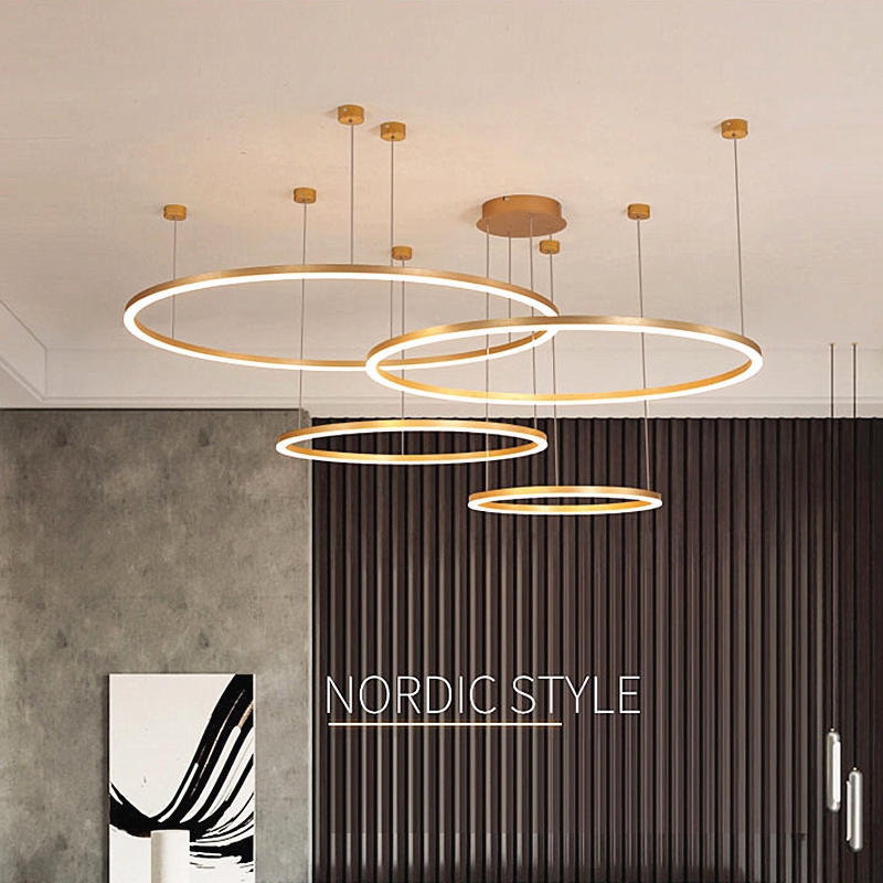 Simple Style Luxury Design Aluminum Gold Fancy Decor Lamp Round Led Chandelier Pendant Light