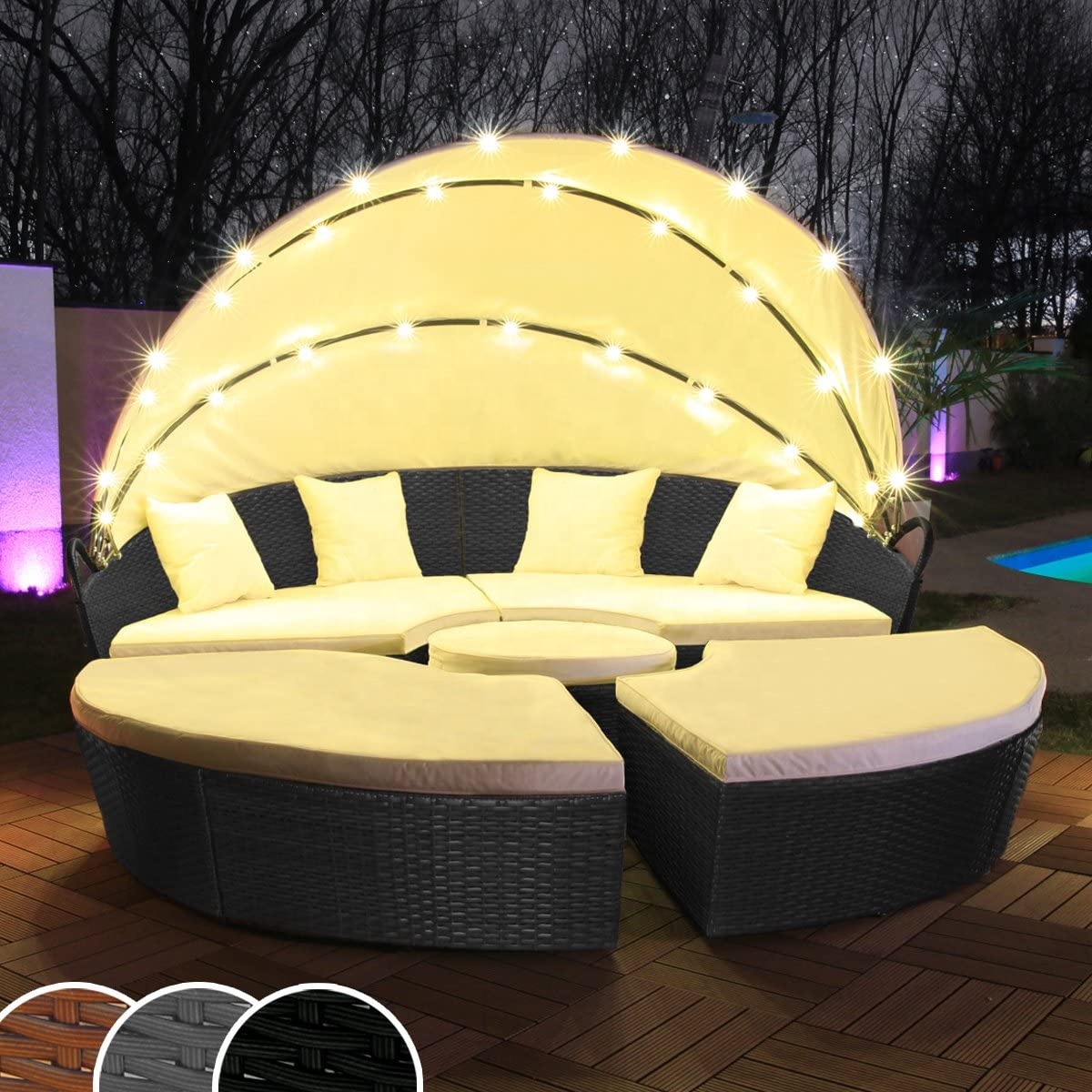 rattan garden day beds with LED lights RLF-00088A