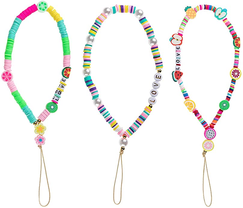Custom DIY Trendy Cute Colorful Fruit Beaded Cell Phone Charm Chain Strap for Women