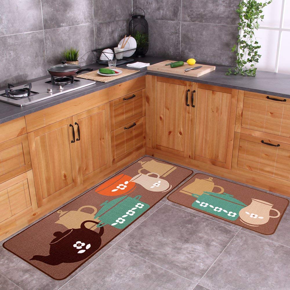 Лидер продаж на Amazon, 2 шт., нескользящий кухонный коврик из полиэстера, резиновый напольный коврик