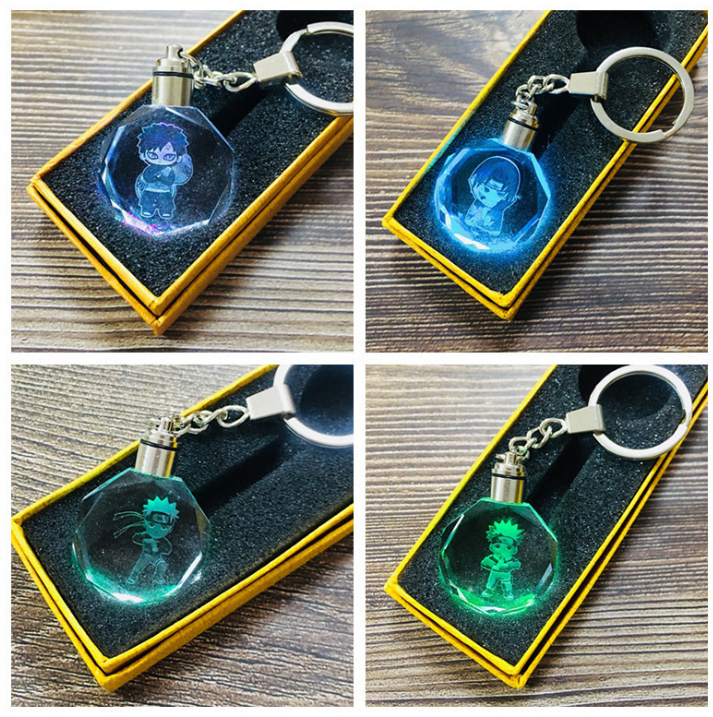 Led Light Crystal Glass Keychains Custom 3d Laser Engraving Car Logo Big Size Crystal custom charm keychain
