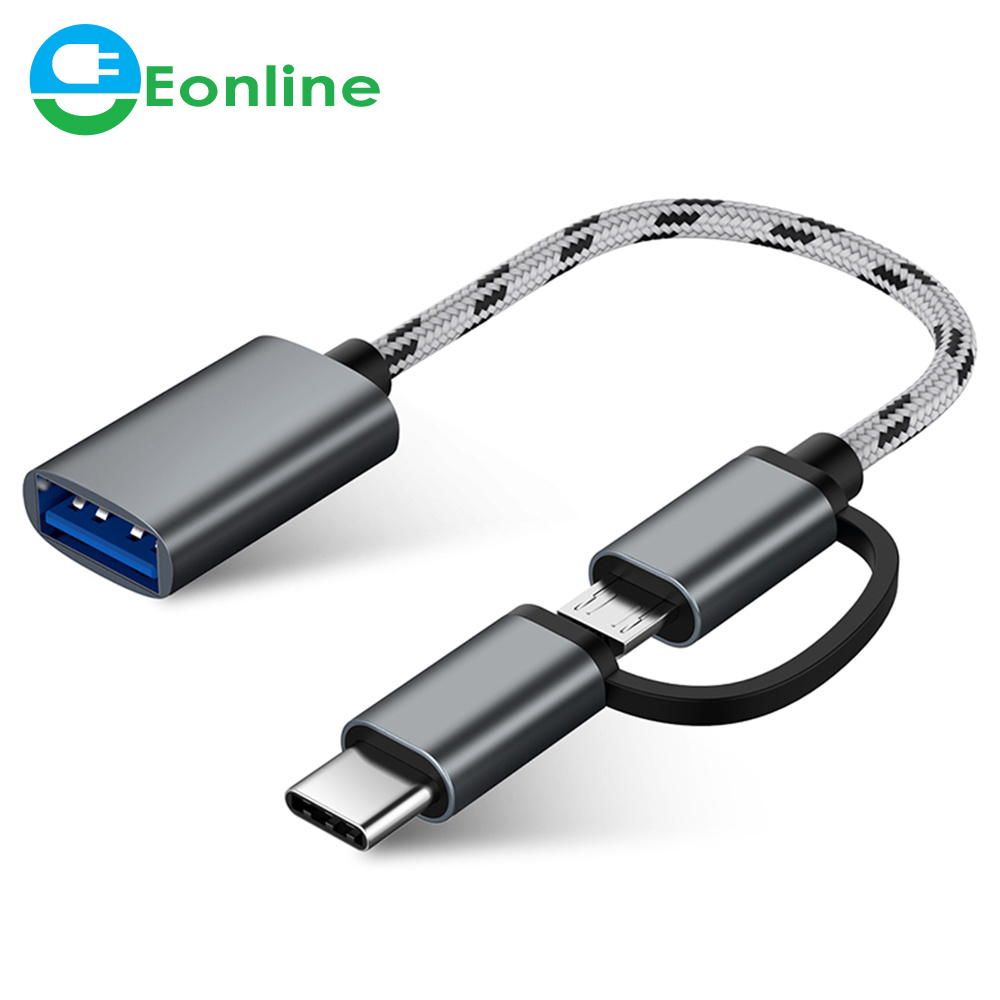 Кабель-адаптер Eonline 2 в 1, USB 3,0 OTG, нейлоновая оплетка, Micro/Type C
