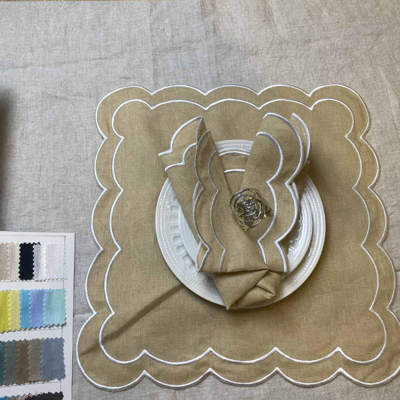 Enzyme Stone Wash 100% Linen Napkin Cutlery Hemming Mat Baby Toddler Placemat Dining Tassel Table Mat