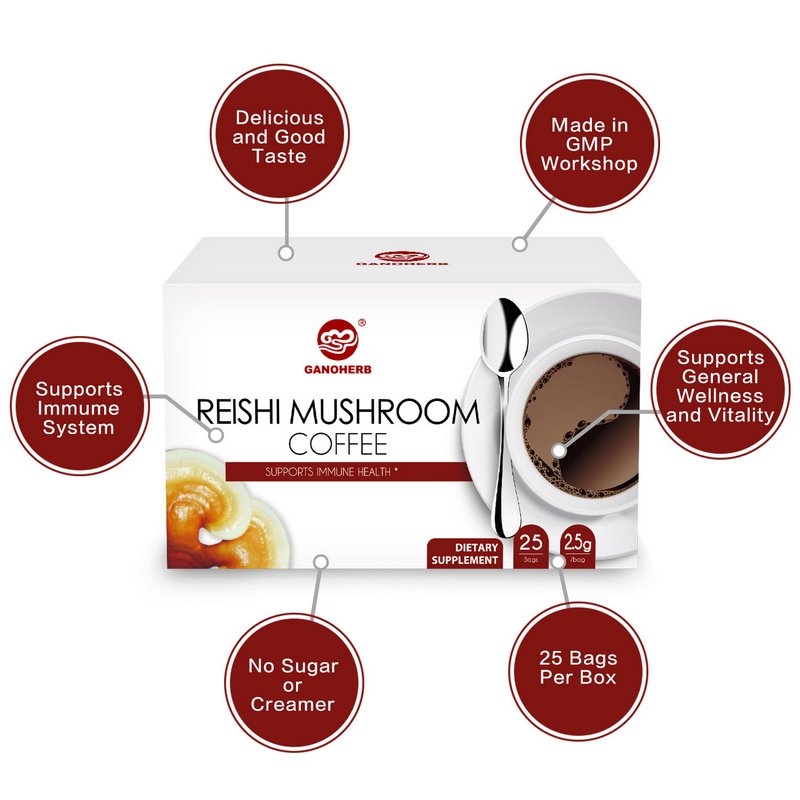 Suger Free 100% органический Сертифицированный черный кофе Ganoderma Lucidum Reishi гриб Lingzhi Ling Zhi порошок растворимый кофе