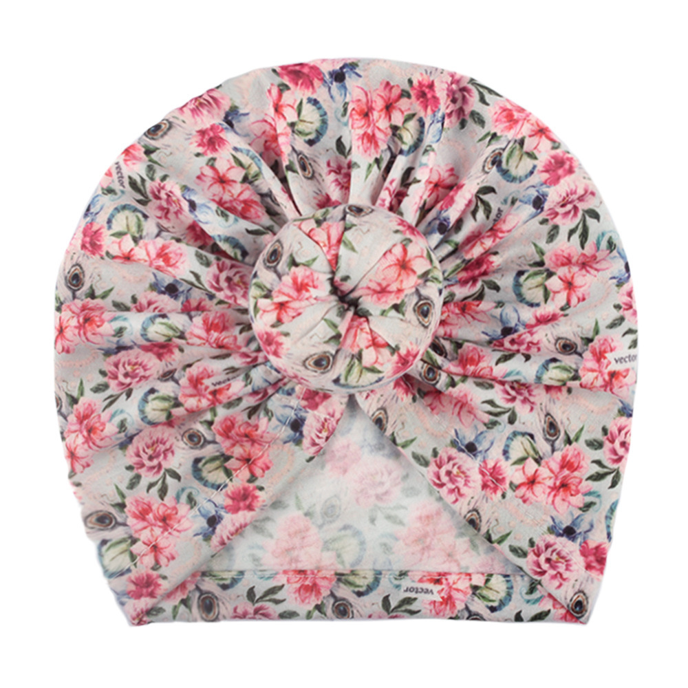 Hot Seller Cute Donuts Baby Winter Hat Floral Print Boy Girl Hat Newborn Beanies Bonnet Kids Headwraps Hair Accessories