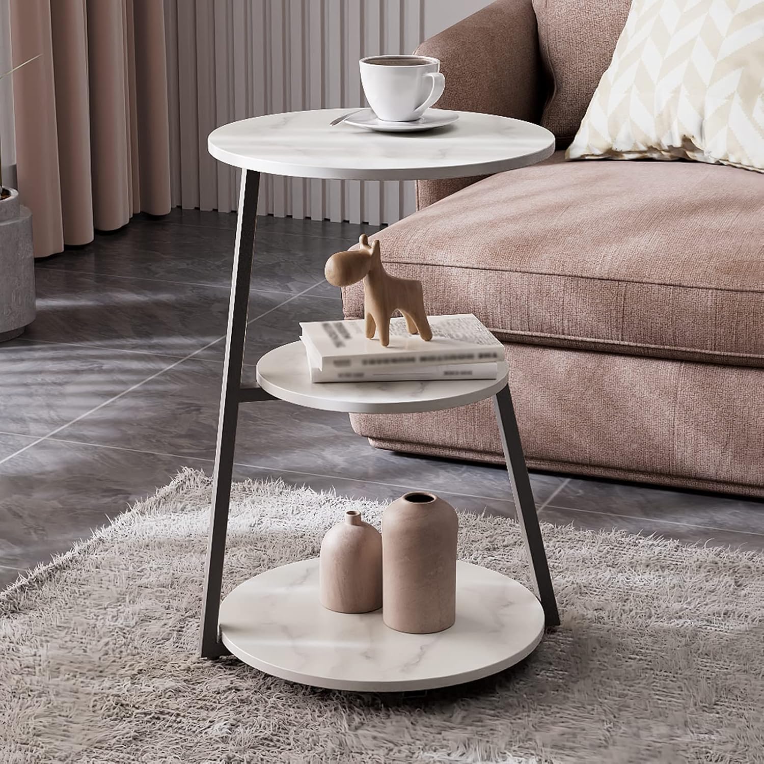 Chinese Furniture Factory Oak 3 Layer Nordic Luxury Side Set Modern Living Room Simple Cheap Morden Round Coffee Table