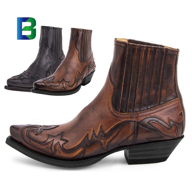 Pointed High Heel Western Cowboy Boot European and American Neutral 35-48 Embroidery Middle Boots Zapatos De Hombre