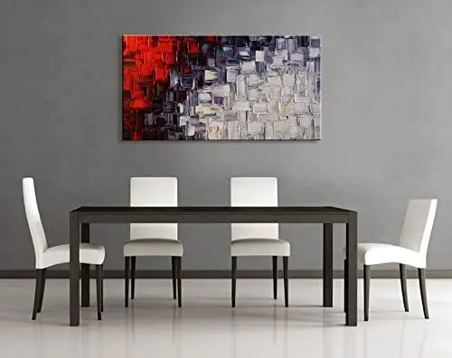 Large Hand Painted Red and White Abstract Acrylic Canvas Wall Art Modern Artwork Contemporary Painting for Living Room
