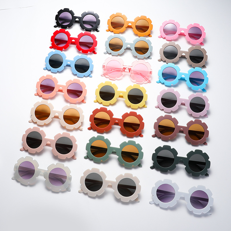 2024New Sun Flower Round Cute Kids Sunglasses UV400 for Boy Girls Toddler Lovely Baby Sun Glasses Children Oculos De Sol