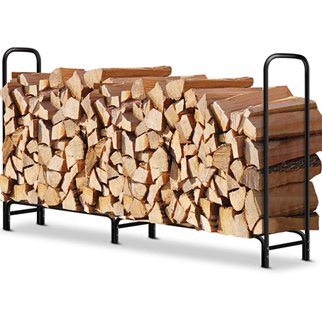 8ft Black Firewood Log Rack Timber Wood Storage Holder Stacking Rack Cover
