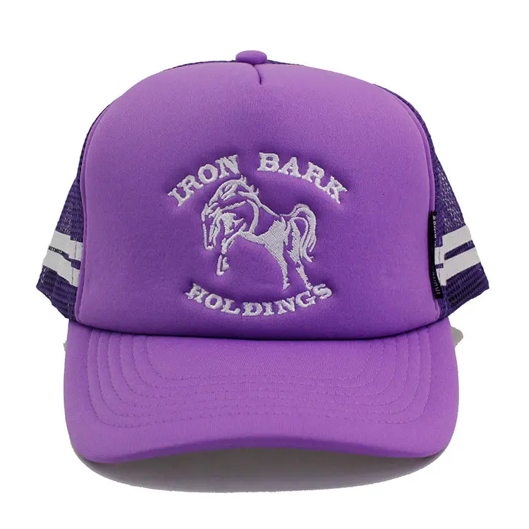 Custom embroidery logo purple polyester with foam inside trucker hats