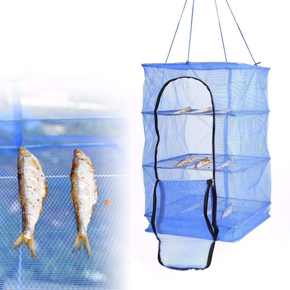 Practical Multi-sizes 4 Layers Durable Moistureproof Strong Foldable Hanging Fish Dry Net for Shrimp Fish Fruit Vegetables Herb