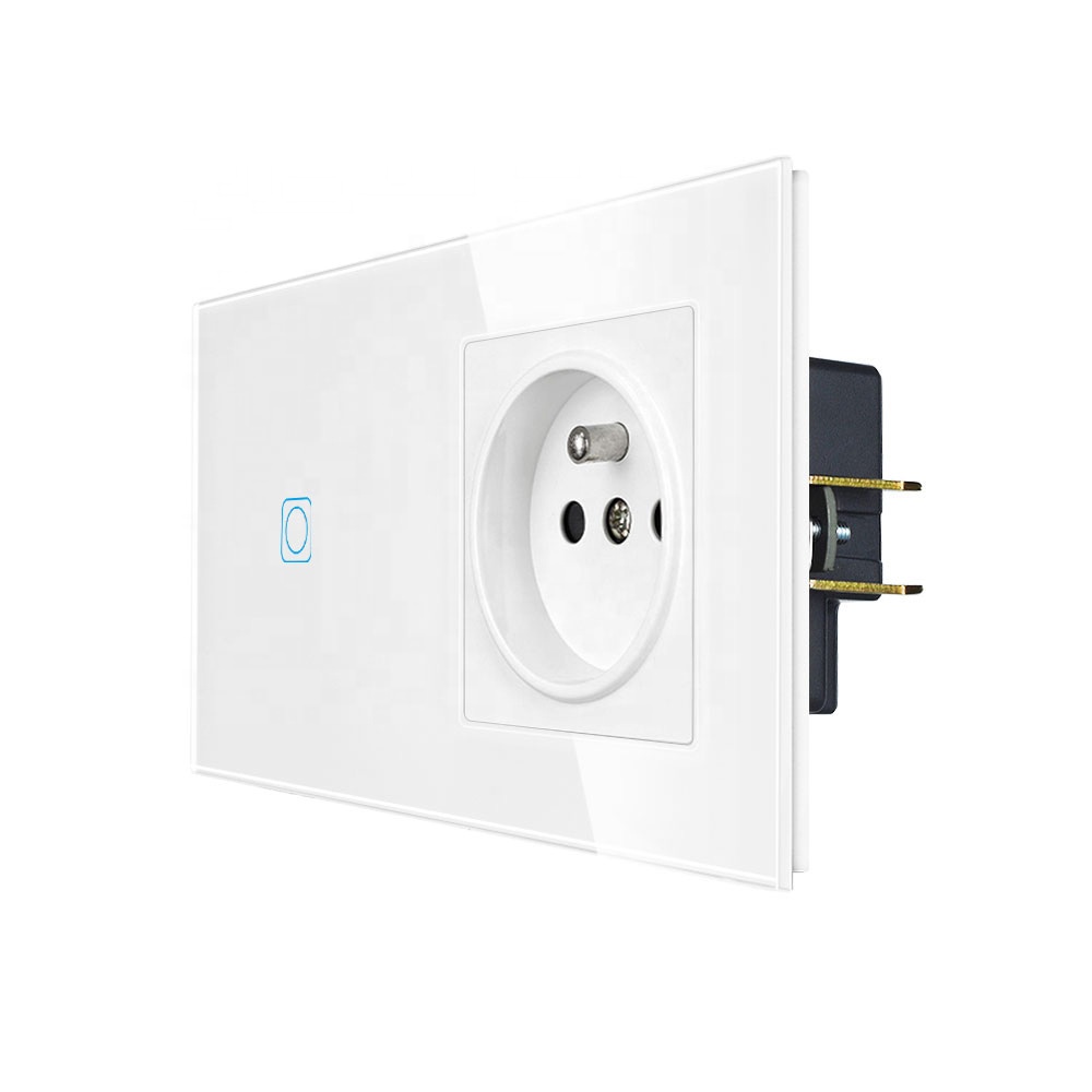 French electric wall socket  Tempered Glass Panel  AC220~250V  16A wall light touch switch 1way 1gang